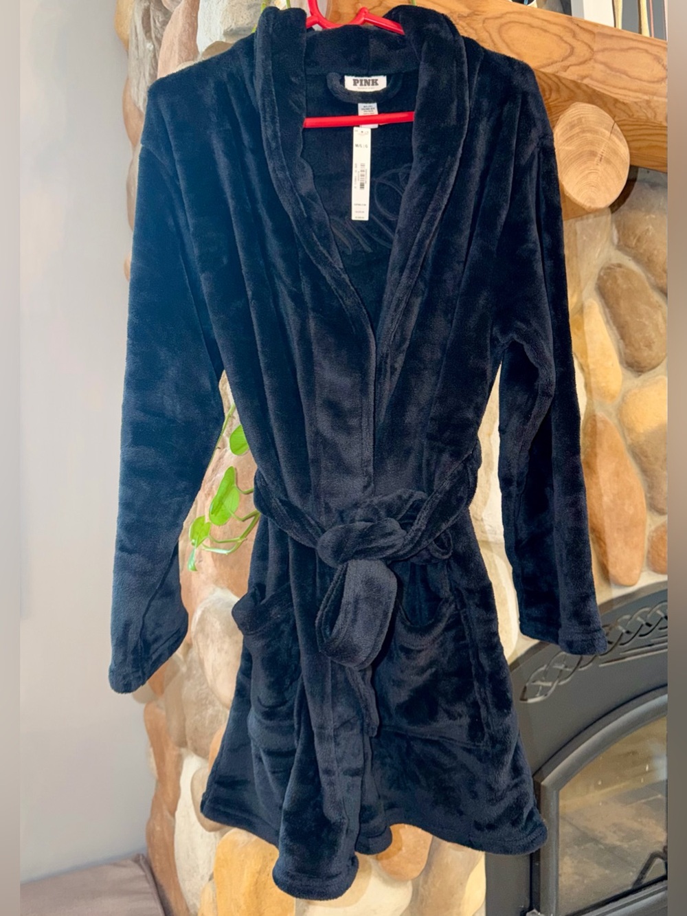 PINK Victoria's Secret Black Plush Robe Women New